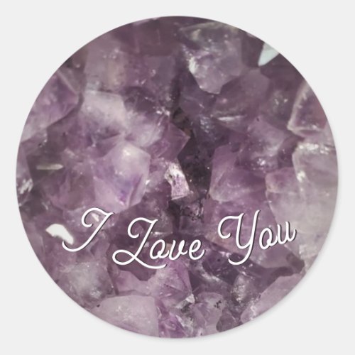 Valentines Purple Amethyst Crystal  Classic Round Sticker