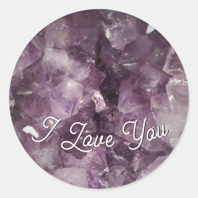 Valentines Purple Amethyst Crystal  Classic Round Sticker (Front)