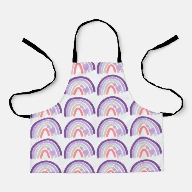 Valentines Purple Hand Drawn Rainbow Pattern  Apron (Front)