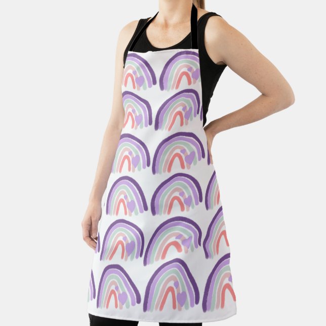 Valentines Purple Hand Drawn Rainbow Pattern   Apron (Insitu)