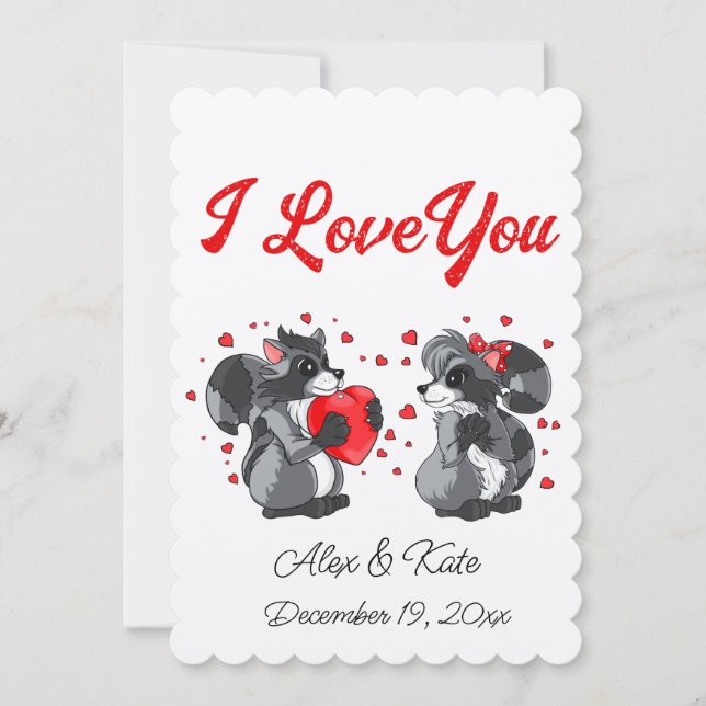  Valentines Raccoon Greeting Card (Front)