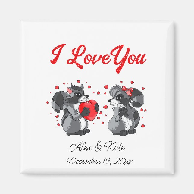  Valentines Raccoon Greeting Card Magnet (Front)