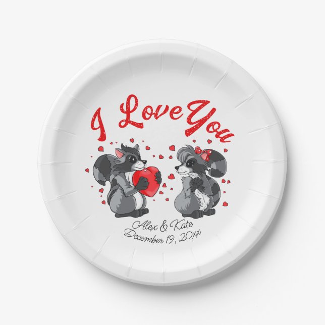  Valentines Raccoon  Paper Plates (Front)