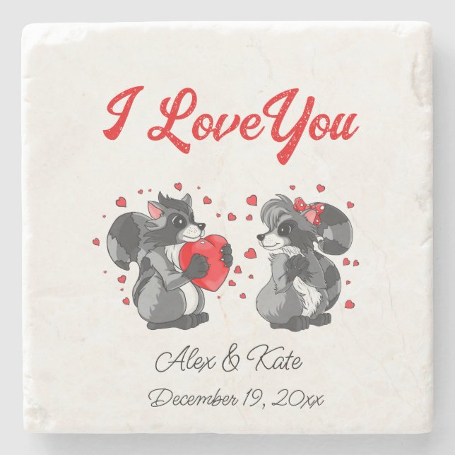  Valentines Raccoon  Stone Coaster (Front)