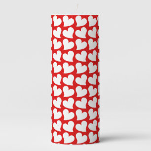 VALENTINES RED AND WHITE HEARTS VALENTINE PILLAR CANDLE