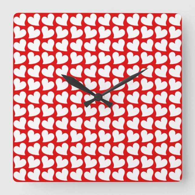 VALENTINES RED AND WHITE HEARTS VALENTINE  SQUARE WALL CLOCK (Front)
