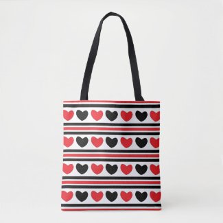 Valentine's Red Black Hearts Stripes Pattern