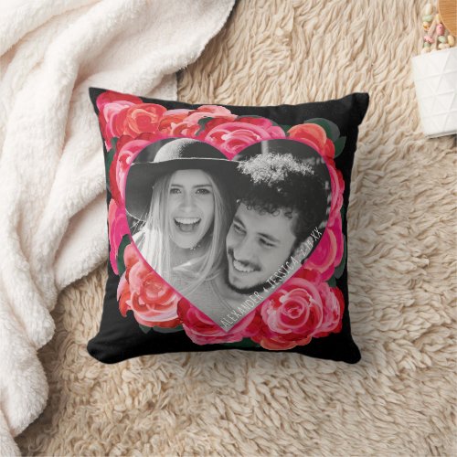 Valentines Red Black Rose Heart Photo Pillow