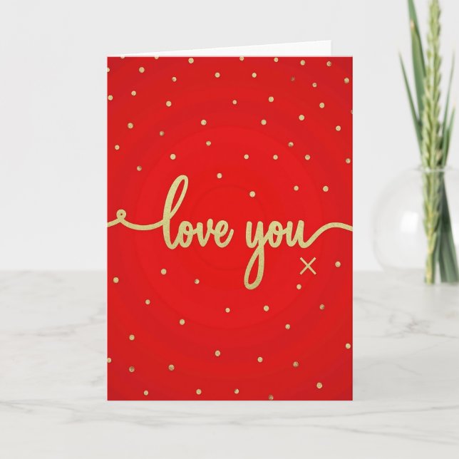 Valentines Red Gold Love You Card (Front)