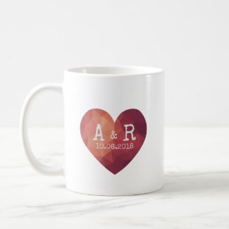 Valentines red heart couple initials coffee mug