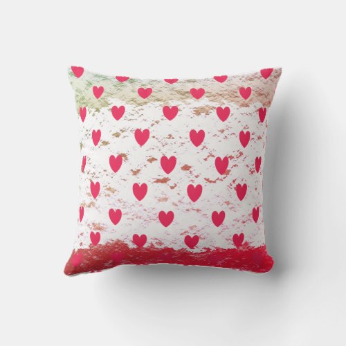 Valentines Red Heart Glittery Gold White Ombre Outdoor Pillow
