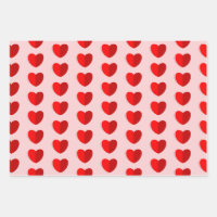 Valentines Red Heart Pattern Light Pink Wrapping Paper Sheets