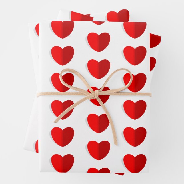 Valentines Red Heart Pattern White  Wrapping Paper Sheets (In situ)