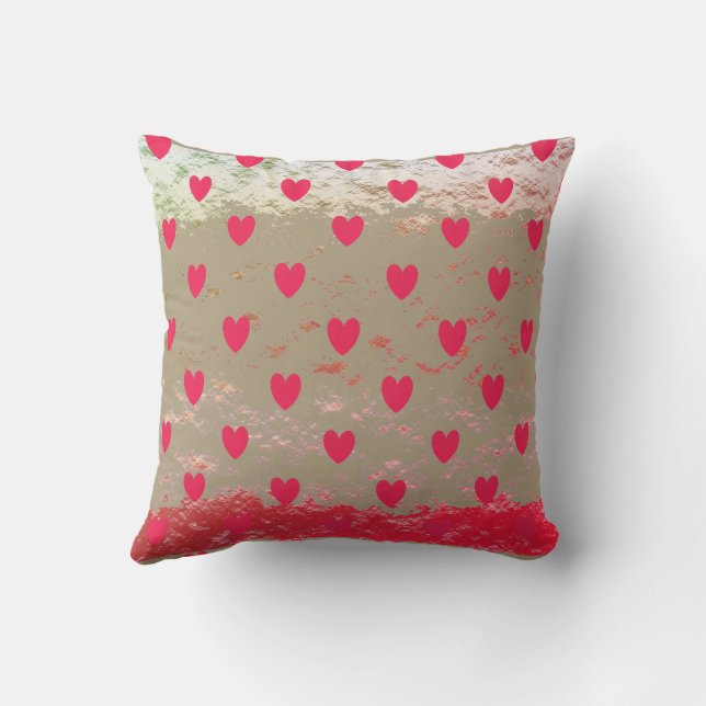 Valentines Red Heart Patterns Glittery Gold Ombre Outdoor Pillow (Back)