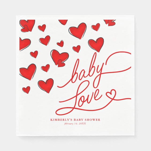 Valentine's Red Hearts Baby Love Baby Shower  Napkins (Front)