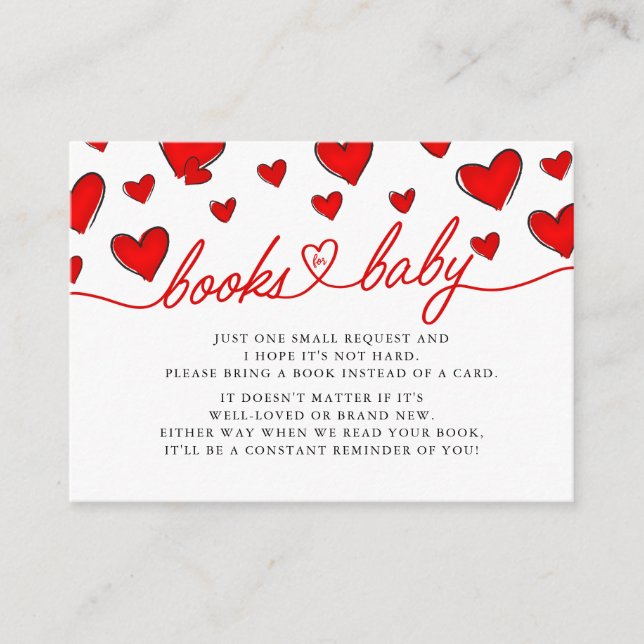 Valentines Red Hearts Books For Baby Shower Card (Front)
