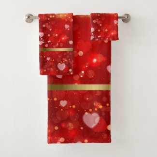 Valentines red  hearts collage pattern bath towel set
