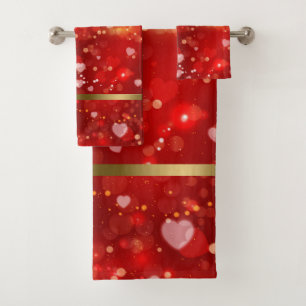 Valentines red hearts collage pattern bath towel set