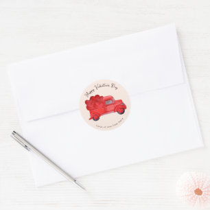 Valentine's Red Hearts Delivery Truck Customizable Classic Round Sticker