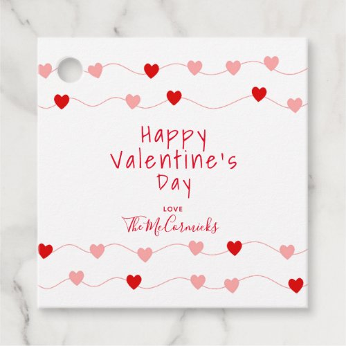 Valentines Red Hearts Hand Lettered Script Name Favor Tags