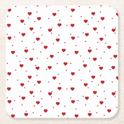 Valentines Red Hearts Pattern Square Paper Coaster