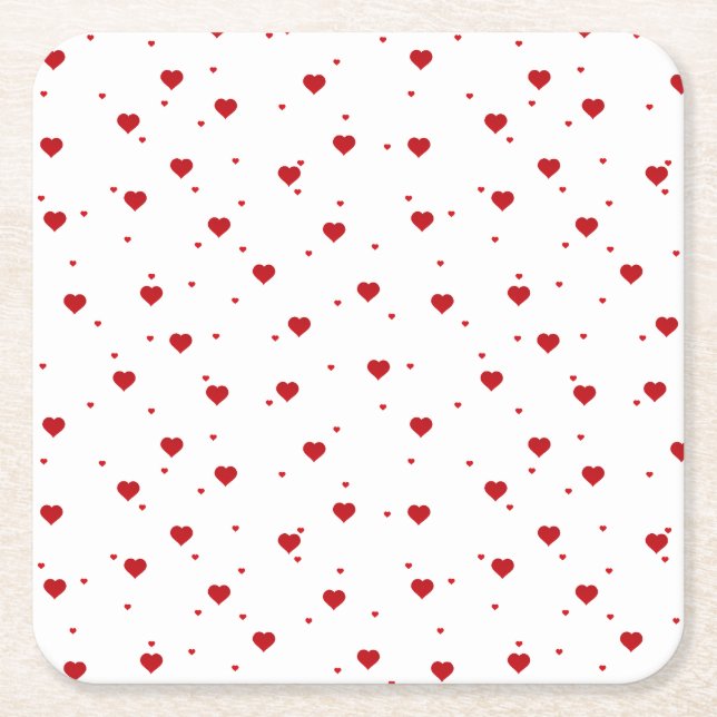 Valentines Red Hearts Pattern Square Paper Coaster (Front)