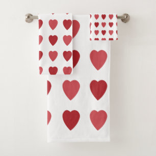 Valentines Red Hearts Valentines Bath Towel Set