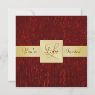 Valentines Red Metallic Gold Ribbon Invitation