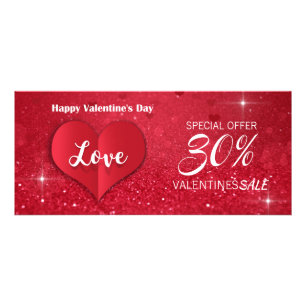 Valentines Red Paper Heart Glitter - Discount Card