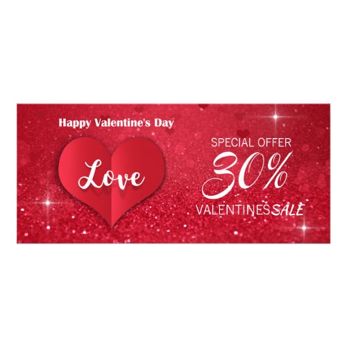 Valentines Red Paper Heart Glitter _ Discount Card