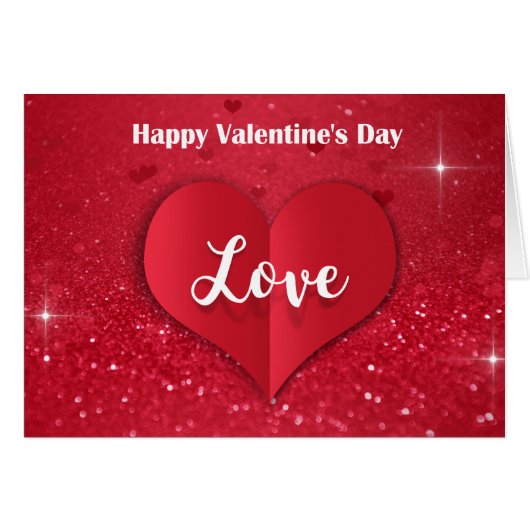 Valentines Red Paper Heart Glitter - Greeting Card (Front Horizontal)