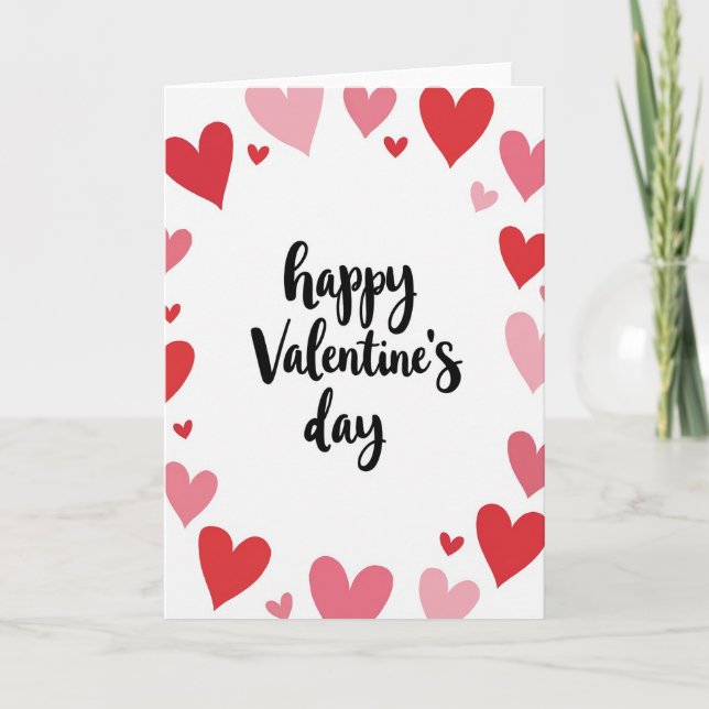 Valentines Red Pink Hearts Matte Card (Front)