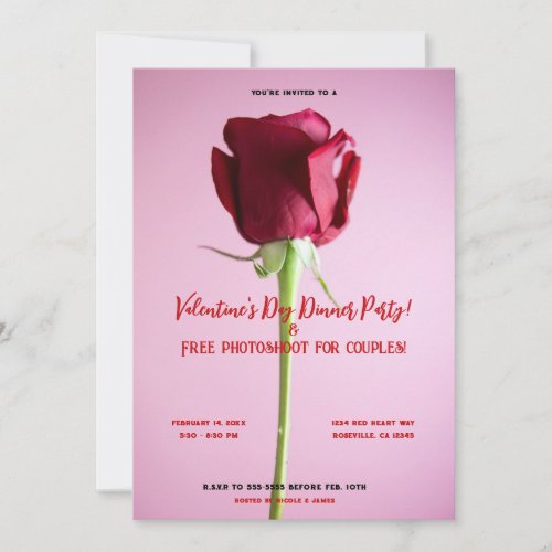 Valentines Red Rose Dinner Party Event Birthday  Invitation