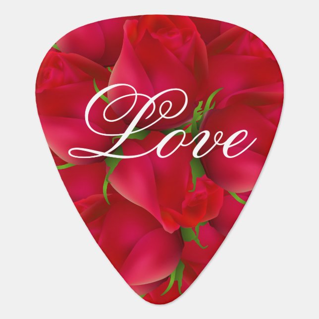 Valentine's Red Rose Love Hearts Guitar Pick (Front)