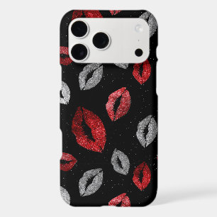 Valentines Red Silver Glitter Lips on Black iPhone 17 Pro Max Case