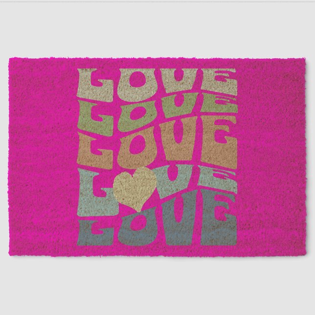 Valentine's retro 70s Love Coir Fiber Doormat (Front)