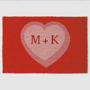 Valentine's retro personalized initials Coir Fiber Doormat