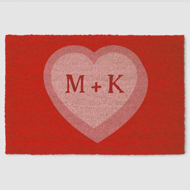 Valentine's retro personalized initials Coir Fiber Doormat (Front)