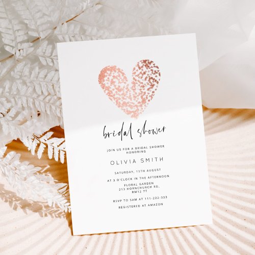 Valentines rose gold heart bridal shower invitation