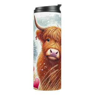 Valentines Shaggy Highland Cow Thermal Tumbler
