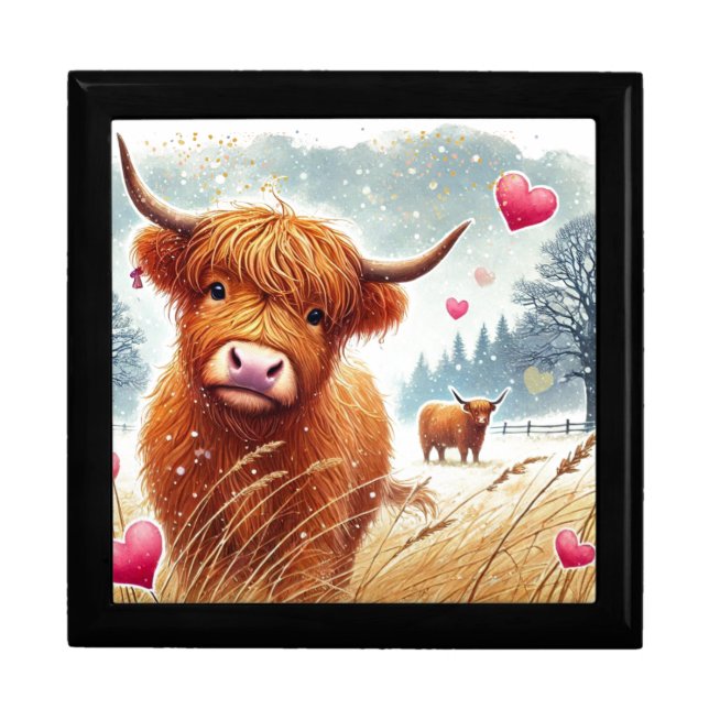Valentines Shaggy Highland Cow Thermal Tumbler  Gift Box (Front)