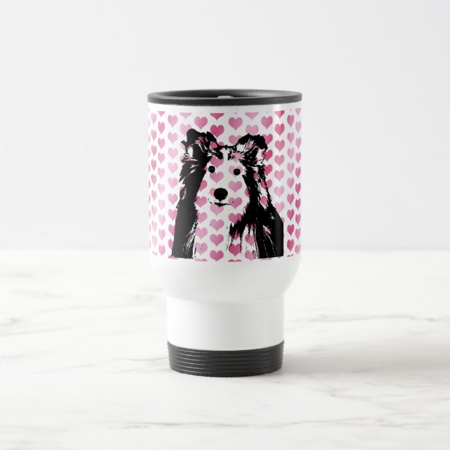 Valentines - Sheltie Silhouette Travel Mug (Center)