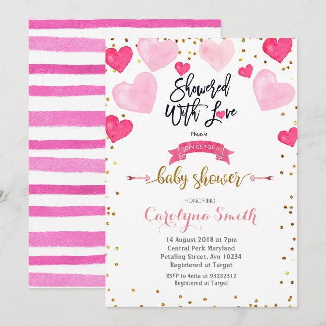 Valentines Showered with love baby shower Invitation (Front/Back)
