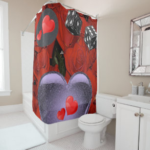 Valentines silver red hearts dice showercurtain shower curtain