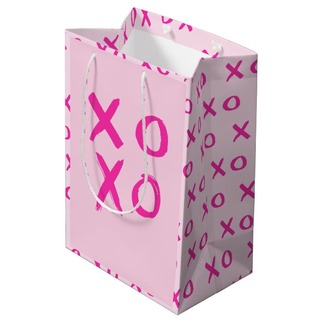 Valentine's Simple Modern XOXO Pink Medium Gift Bag (Back Angled)