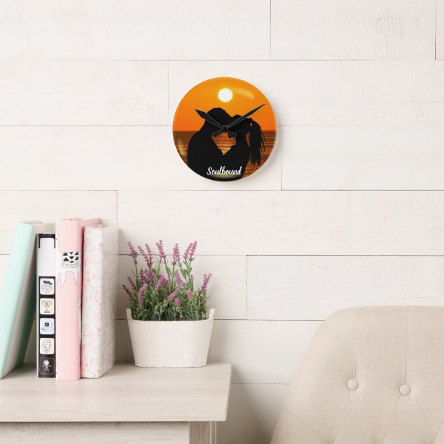 Valentines Soulbound Couple Custom Photo & Text Round Clock (Reading Room)