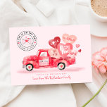 Valentine's Special Delivery Red Watercolor Truck Holiday Card<br><div class="desc">Send your love to your friends and family with our fun red watercolor valentine vintage truck card. Our design features our own hand-painted red watercolor pickup truck with cute hearts decorating the truck. Pink and red hearts with valentine messages are being delivered in the back of the vintage truck. A...</div>
