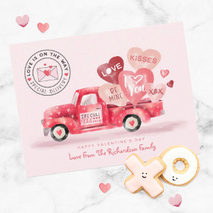 Valentine's Special Delivery Red Watercolor Truck Postcard