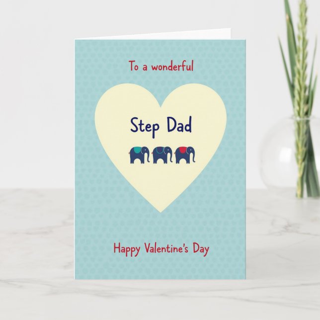 Valentines Step Dad Elephant Hearts Card (Front)