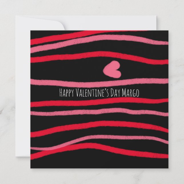 Valentines Stripes and Heart Black Doodles Card (Front)